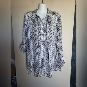 Christina Black and White Striped Button Down Blouse, Size Large